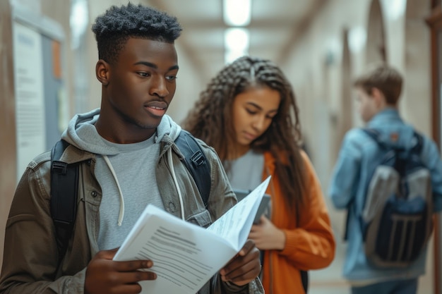 Photo des étudiants noirs au lycée vérifient les notes de conférence generative ai