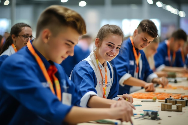 Étudiants à une table travaillant sur une feuille de papier