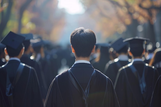 Photo des étudiants universitaires heureux, des diplômés, des bachelors, des maîtres, des doctorats, des étudiants sur le campus, de l'éducation.