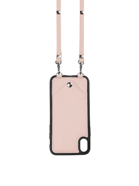 Photo Étui en cuir rose pour iphone isolé sur fond blanc