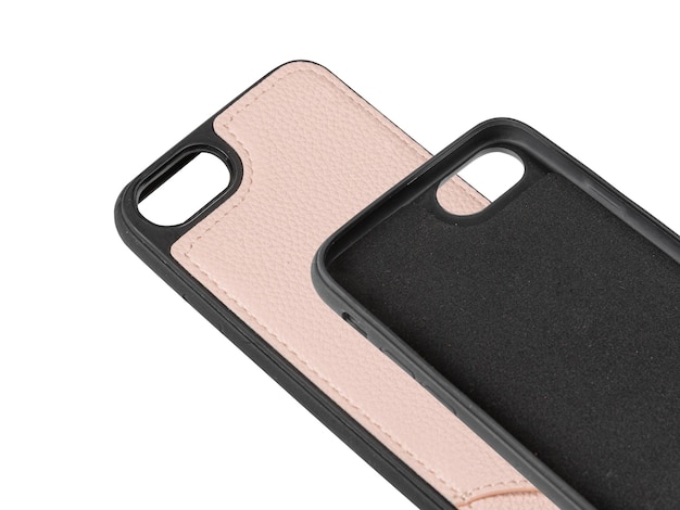 Photo Étui en cuir rose pour iphone isolé sur fond blanc