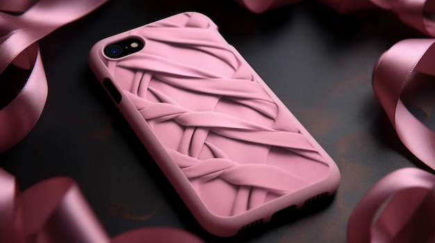 Photo un étui de téléphone à ruban rose pour la protection