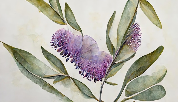 Eucalyptus lavande bordure transparente illustration aquarelle herbes naturelles en ornement élégant Ai générative