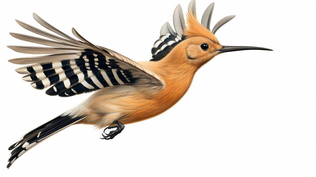 Eurasian Hoopoe Upupa epops isolé sur un fond blanc dans un tournage en studio AI générative