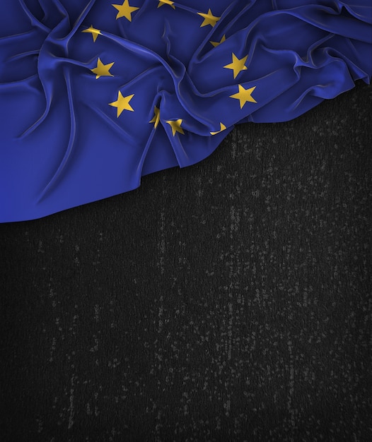 European Flag Vintage sur un tableau noir grunge avec un espace pour le texte