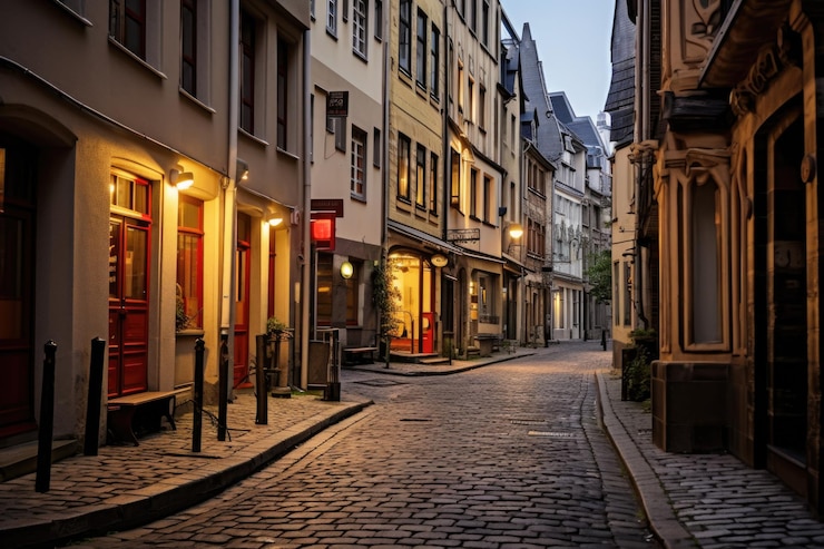 Photo european street serenity un voyage à la lumière du jour à travers des routes pavées historiques