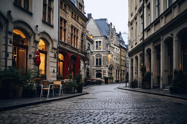 European Street Serenity Un voyage à la lumière du jour à travers des routes pavées historiques