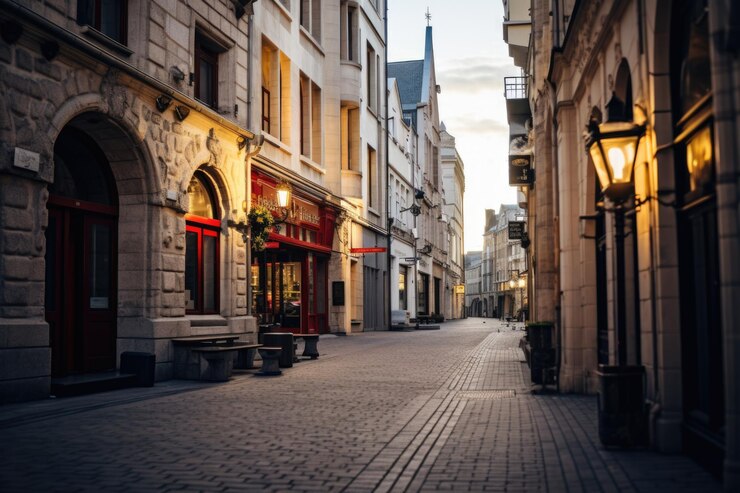 Photo european street serenity un voyage à la lumière du jour à travers des routes pavées historiques