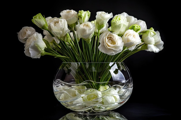 Eustoma dans un élégant vase en cristal avec de l'eau