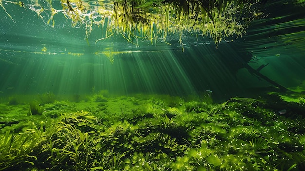 Photo l'eutrophisation et la floraison des algues dans l'eau