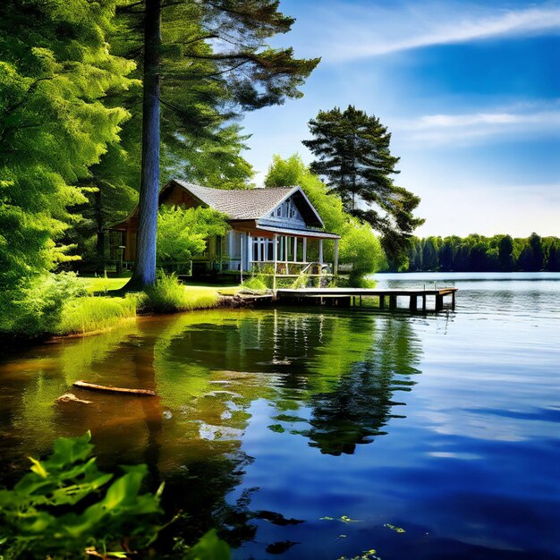 Photo une évasion tranquille au bord du lac embrassez la sérénité dans notre cottage d'été isolé