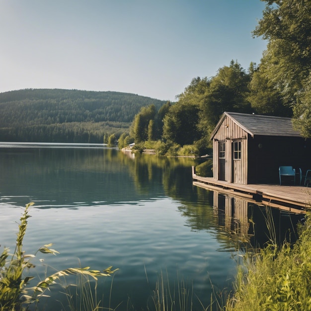 Photo une évasion tranquille au bord du lac embrassez la sérénité dans notre cottage d'été isolé