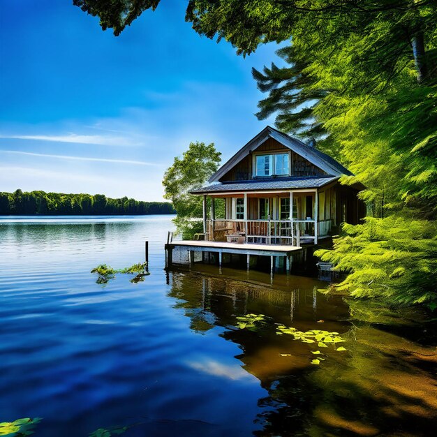 Photo une évasion tranquille au bord du lac embrassez la sérénité dans notre cottage d'été isolé