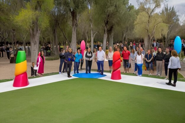 Photo Événement commémoratif sur l'autisme dans un parc rempli de décorations aux couleurs