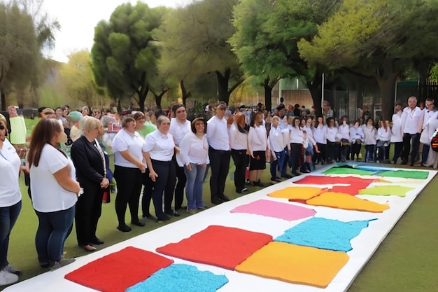 Photo Événement commémoratif sur l'autisme dans un parc rempli de décorations aux couleurs