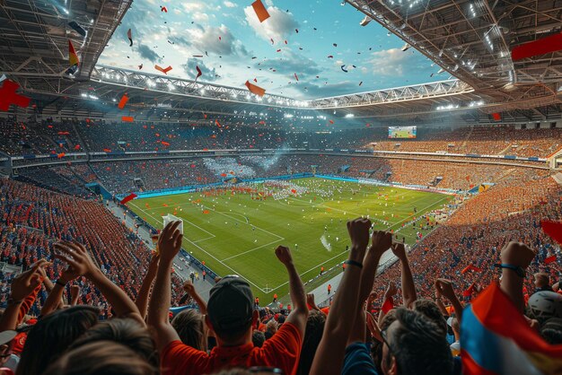 Un événement sportif avec des fans enjoués dans un stade