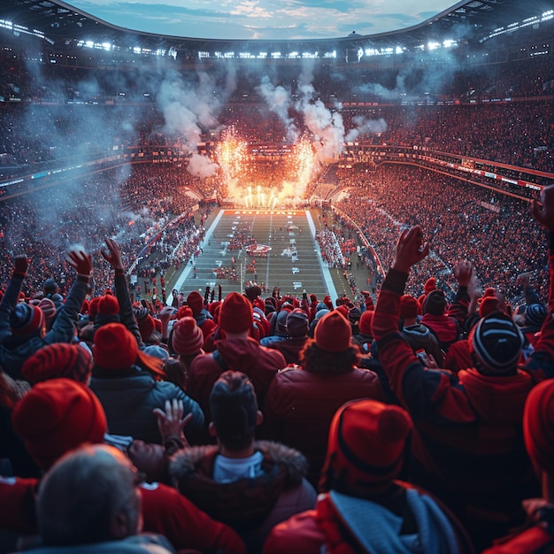 Un événement sportif avec des fans enjoués dans un stade