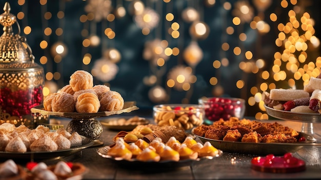 Photo un éventail de friandises pour l'aïd dans un contexte festif