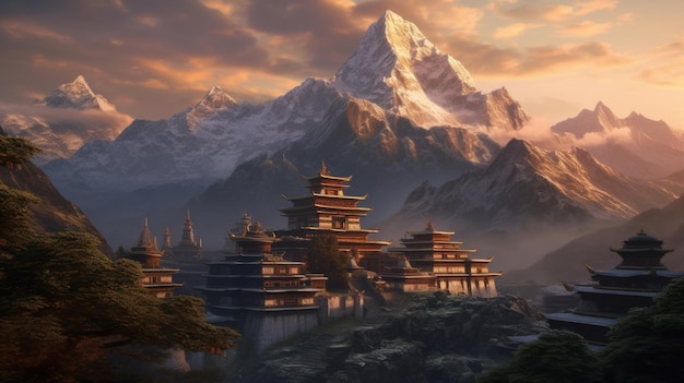Everest et temples tibétains Generative AI