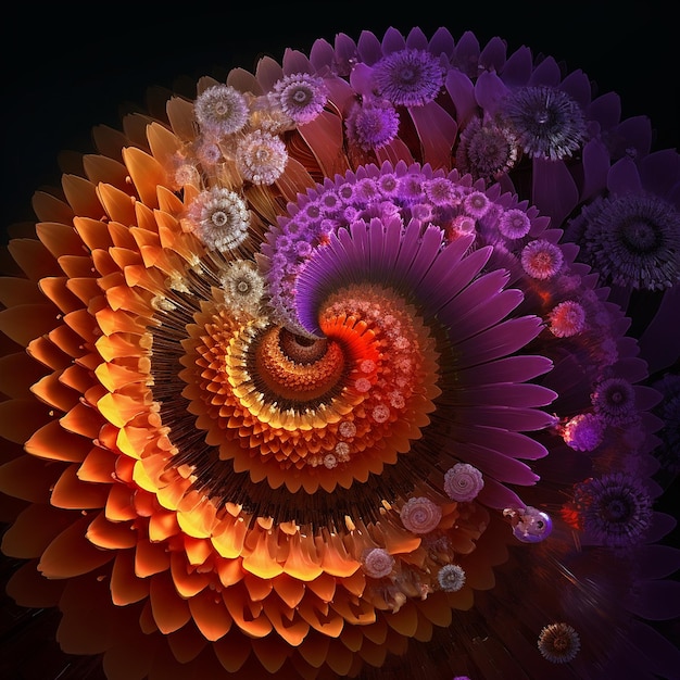 Photo Évolution de l'apparence des fleurs de la séquence de fibonacci ia générative