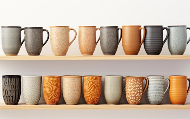 Photo un examen attentif d'une collection de tasses en céramique fabriquées à la main dans un café