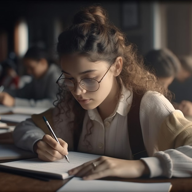 Photo examen à l'école étudiants qui suivent des études ai générative