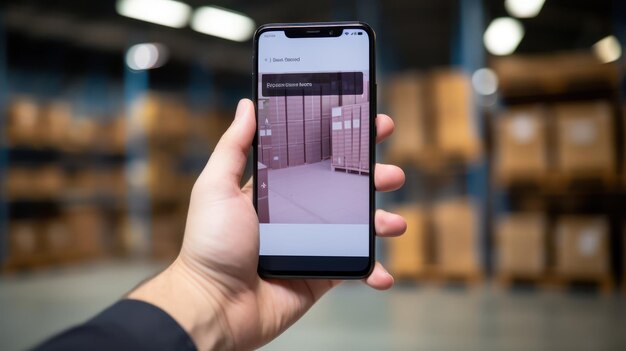 Photo examen en gros plan de l'écran portable et de la logistique commerciale