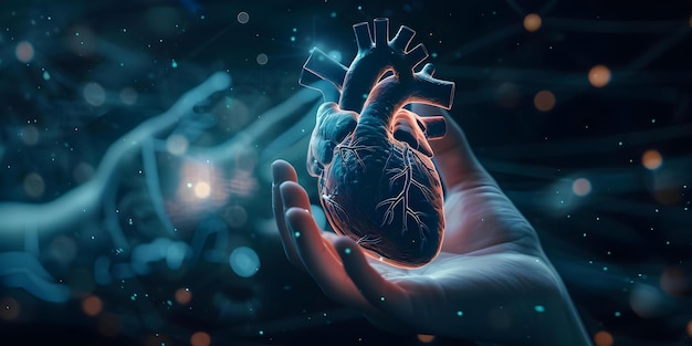 Photo examiner les résultats des tests d'hologramme cardiaque pour la médecine future de pointe dans le diagnostic des maladies cardiaques et de l'infarctus du myocarde concept technologie médicale santé cardiaque médecine future