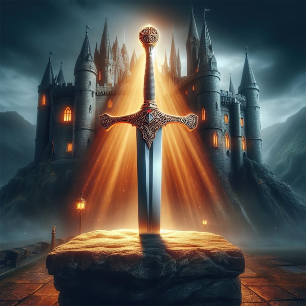 Photo excalibur l'épée mythique dans la pierre