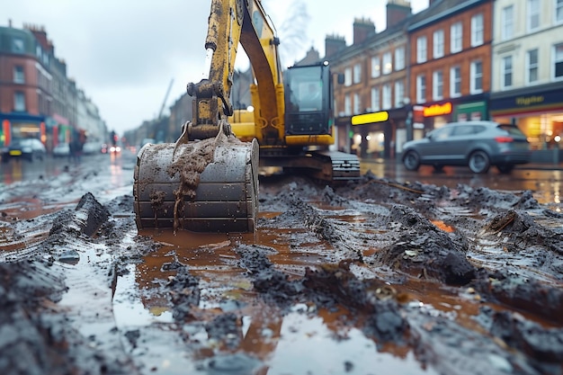 Une excavatrice creusant la saleté sur une photographie professionnelle de construction