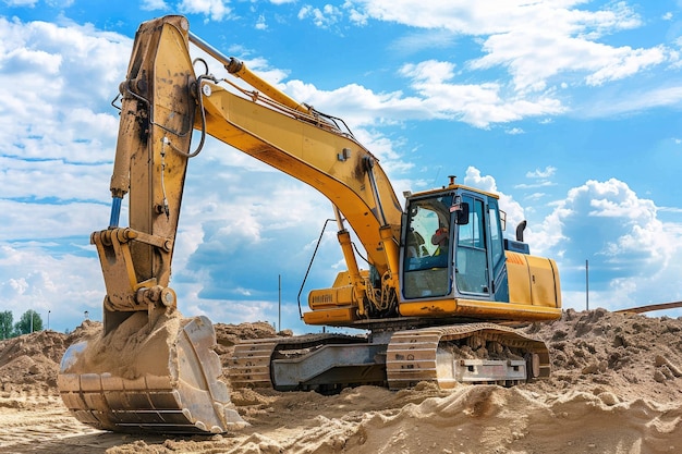 Une excavatrice dans le sable sur le chantier