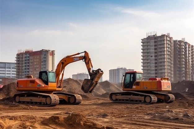 Excavatrices et machines de construction sur le chantier générative ai