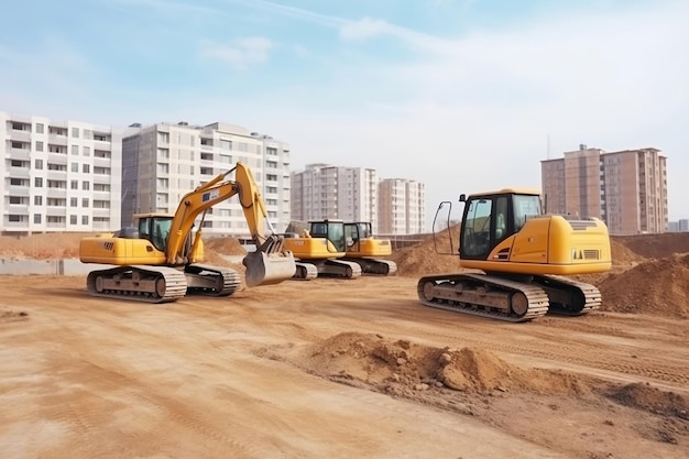 Excavatrices et machines de construction sur le chantier générative ai