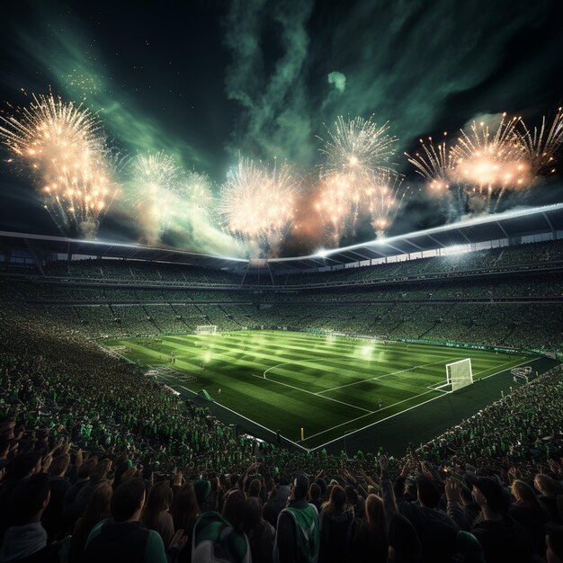 Excitation accueillant la victoire à l'intérieur du stade de football