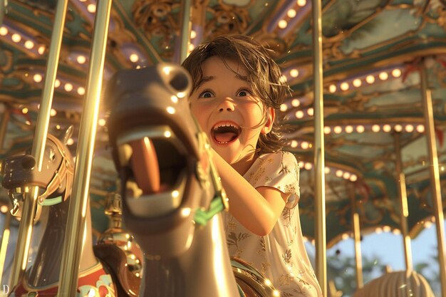 L'excitation d'un enfant sur un manège