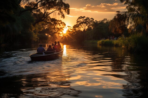 Excursion en bateau avec guides locaux à Rio Sereno générative IA