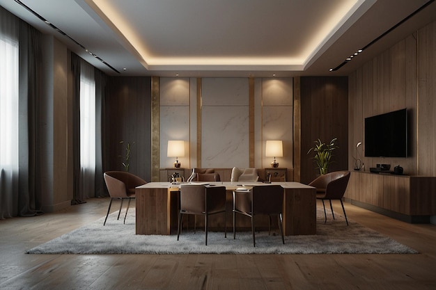 Executive Elegance Luxury Business Room dans le rendu 3D