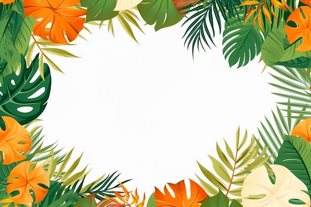 Un exemple d'un cadre de feuilles tropicales dans le style de fond blanc Ai généré