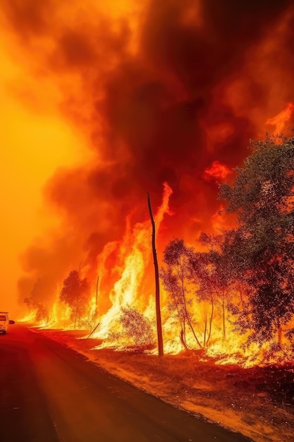 Expérience des conséquences d'un feu de forêt où l'air est épais de fumée et l'une fois vibrant