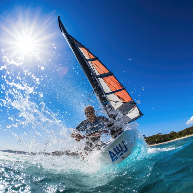 Photo une expérience exaltante de la planche à voile du point de vue de la première personne