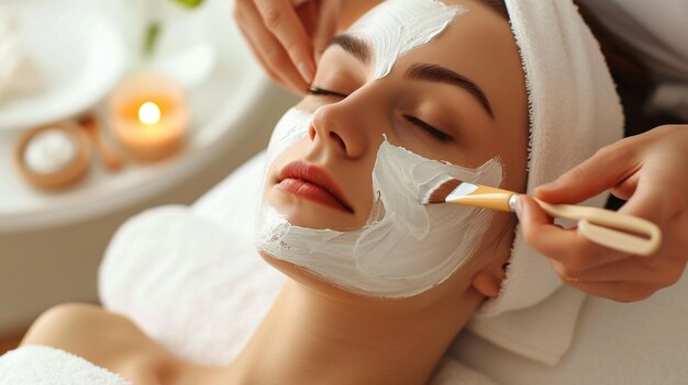 Expérience de spa facial blanc clair et marron clair poignant doux bordé