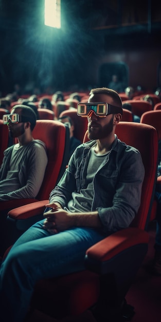 Photo expérience de visionnage de film innovante regarder du cinéma avec un casque vr générative ai