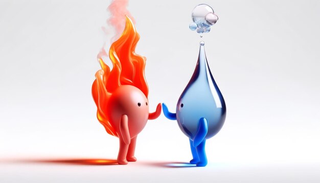 Expérimentation de flammes et de gouttes d'eau Render 3D