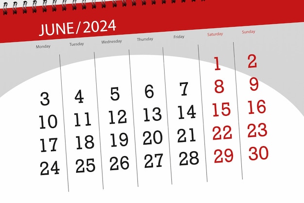 Expiration du calendrier 2024 jour mois page organisateur date juin