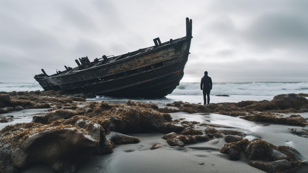 Photo explorant la culture urbaine un homme langoureux sur une côte rocheuse