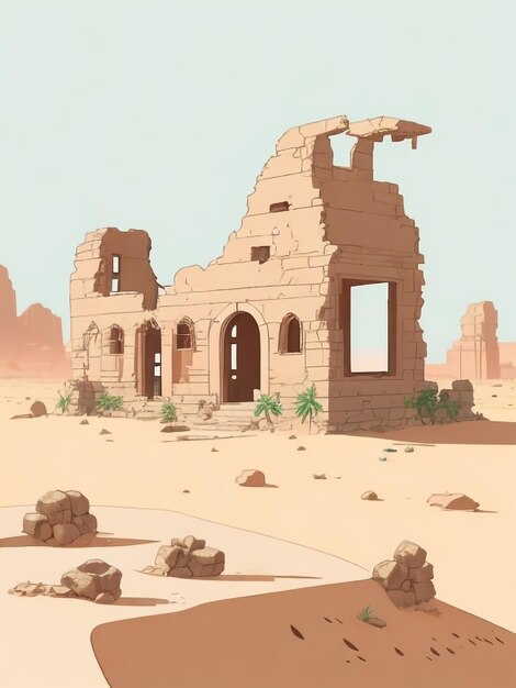 Explorant les mystères des anciennes ruines abandonnées dans un paysage désertique