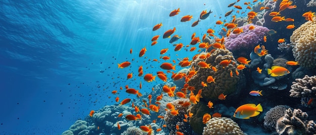 Explorant le récif corallien vibrant de la mer Rouge avec un éventail de poissons.