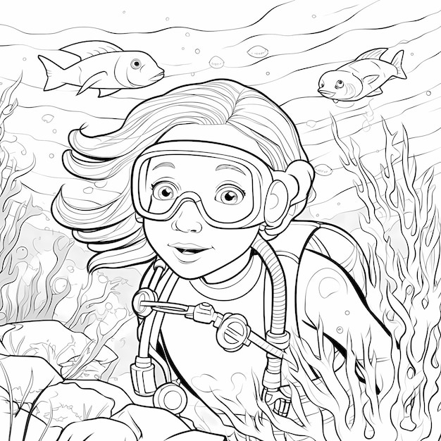 L'explorateur de l'océan s'amuse à colorer avec un enfant Poisson sous-marin coloré