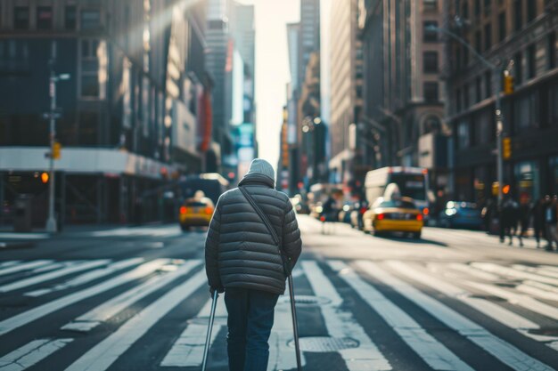 Explorateur urbain traversant une rue très fréquentée