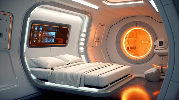 Photo les explorateurs spatiaux futuristes dorment dans une chambre haute technologie 802d74 generative ai
